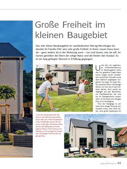 Hausbau Helden Fingerhaus-Kundenhaus mit Flachdacherker-Familienhaus