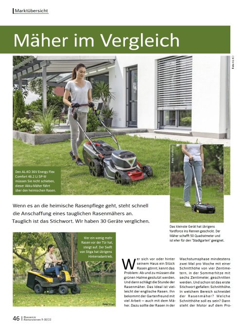 Hausbau Helden Marktübersicht Rasenmäher