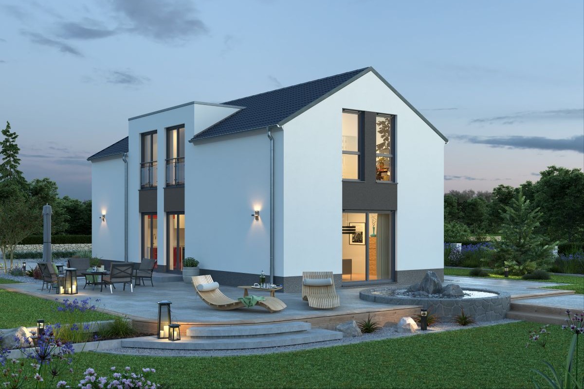 EFH 122 blaue Stunde-Garten-mit Windfeder